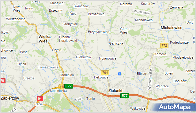 mapa Trojanowice gmina Zielonki, Trojanowice gmina Zielonki na mapie Targeo
