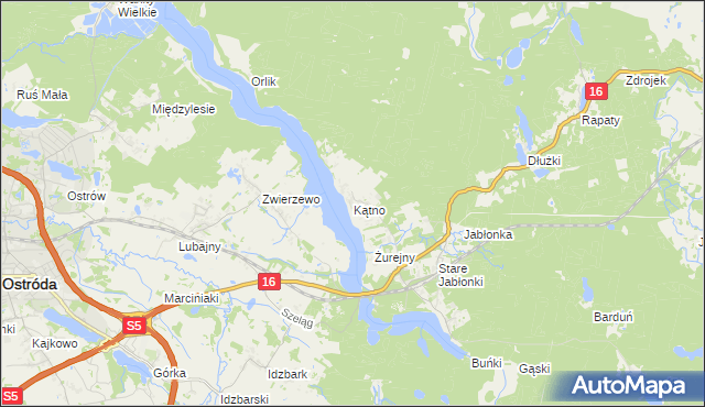 mapa Kątno gmina Ostróda, Kątno gmina Ostróda na mapie Targeo