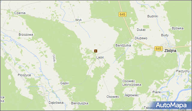 mapa Laski gmina Zbójna, Laski gmina Zbójna na mapie Targeo