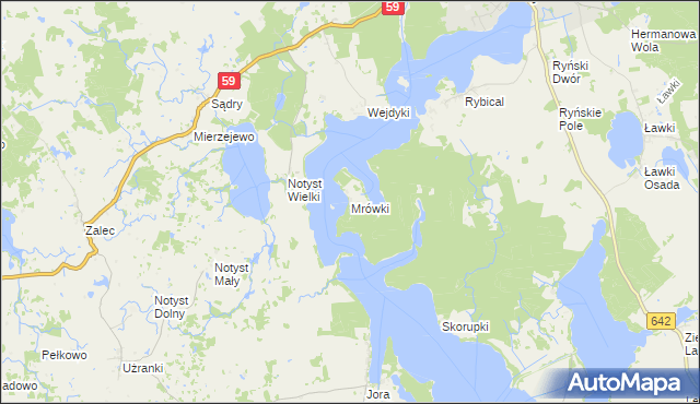 mapa Mrówki gmina Ryn, Mrówki gmina Ryn na mapie Targeo