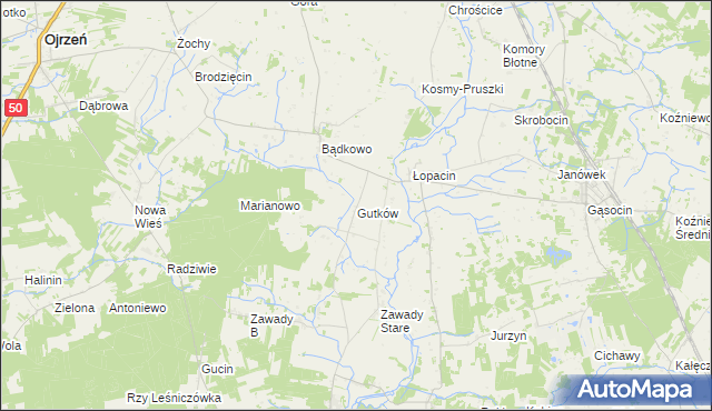 mapa Gutków gmina Sońsk, Gutków gmina Sońsk na mapie Targeo