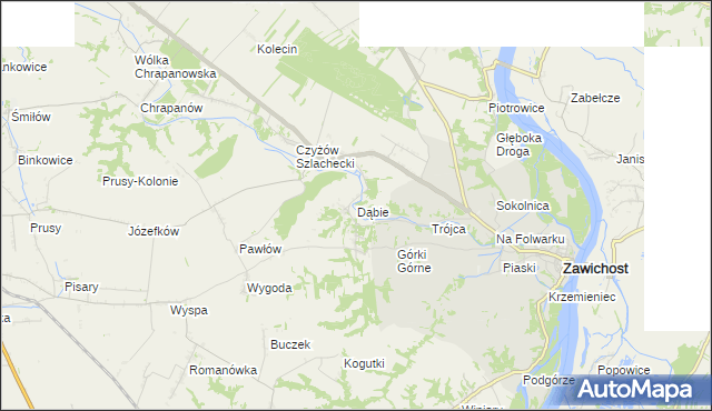 mapa Dąbie gmina Zawichost, Dąbie gmina Zawichost na mapie Targeo