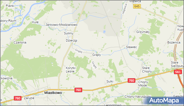 mapa Grądy gmina Nowogród, Grądy gmina Nowogród na mapie Targeo