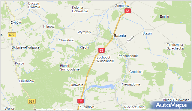 mapa Suchodół Włościański, Suchodół Włościański na mapie Targeo