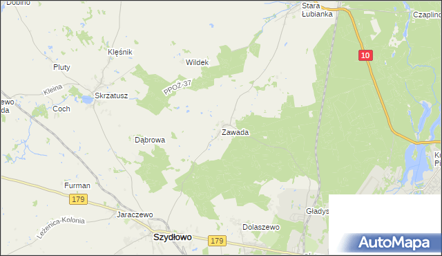 mapa Zawada gmina Szydłowo, Zawada gmina Szydłowo na mapie Targeo