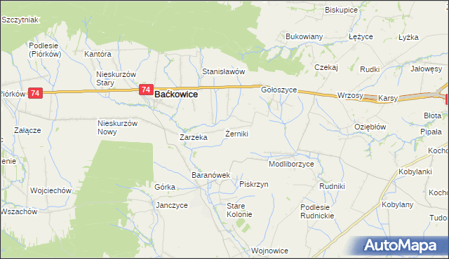mapa Żerniki gmina Baćkowice, Żerniki gmina Baćkowice na mapie Targeo