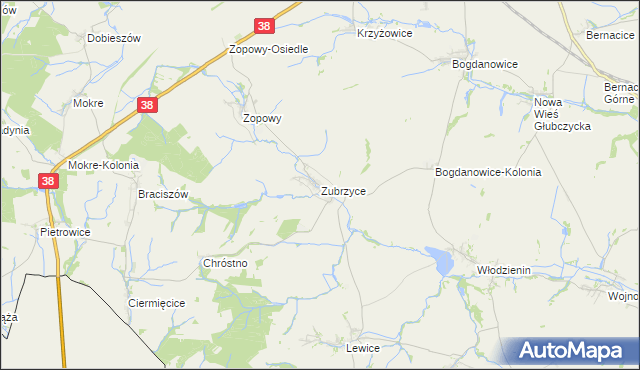 mapa Zubrzyce, Zubrzyce na mapie Targeo