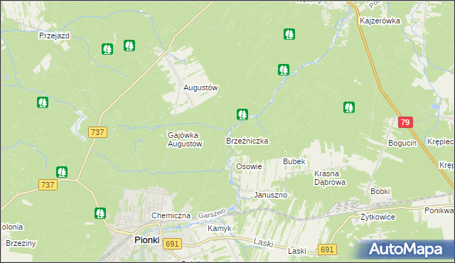 mapa Bażantarnia gmina Pionki, Bażantarnia gmina Pionki na mapie Targeo