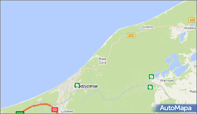 mapa Biała Góra gmina Międzyzdroje, Biała Góra gmina Międzyzdroje na mapie Targeo