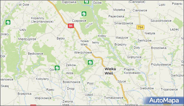 mapa Biały Kościół gmina Wielka Wieś, Biały Kościół gmina Wielka Wieś na mapie Targeo
