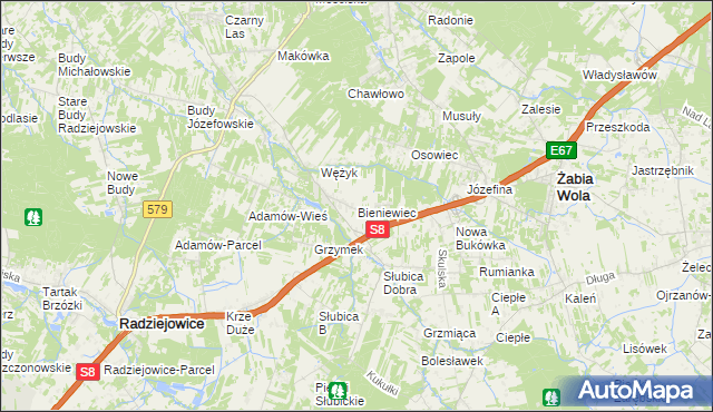 mapa Bieniewiec, Bieniewiec na mapie Targeo