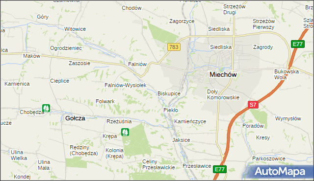 mapa Biskupice gmina Miechów, Biskupice gmina Miechów na mapie Targeo