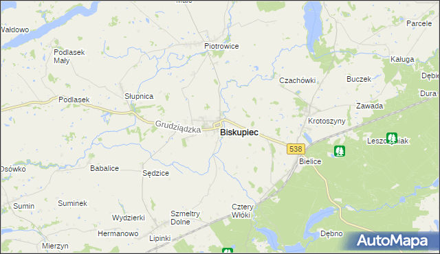 mapa Biskupiec powiat nowomiejski, Biskupiec powiat nowomiejski na mapie Targeo