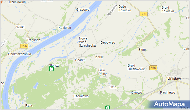 mapa Borki gmina Dąbrowa Chełmińska, Borki gmina Dąbrowa Chełmińska na mapie Targeo