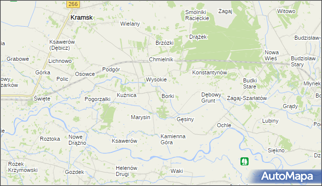 mapa Borki gmina Kramsk, Borki gmina Kramsk na mapie Targeo