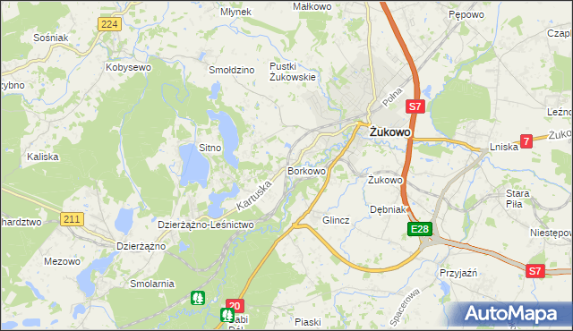 mapa Borkowo gmina Żukowo, Borkowo gmina Żukowo na mapie Targeo