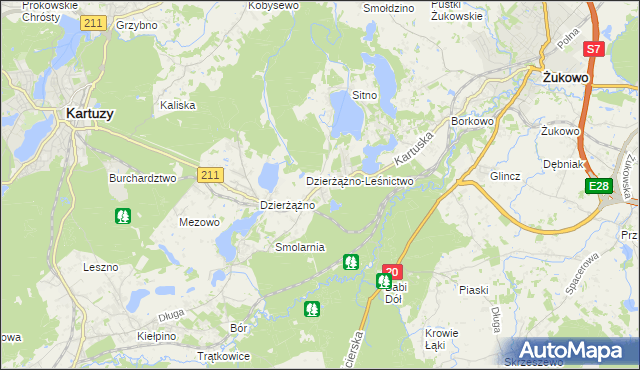 mapa Borowo gmina Kartuzy, Borowo gmina Kartuzy na mapie Targeo