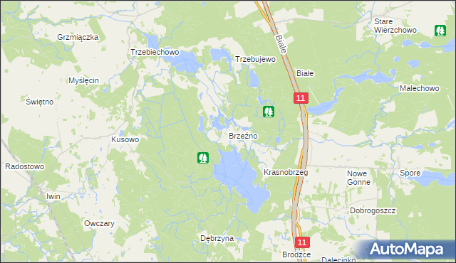 mapa Brzeźno gmina Szczecinek, Brzeźno gmina Szczecinek na mapie Targeo
