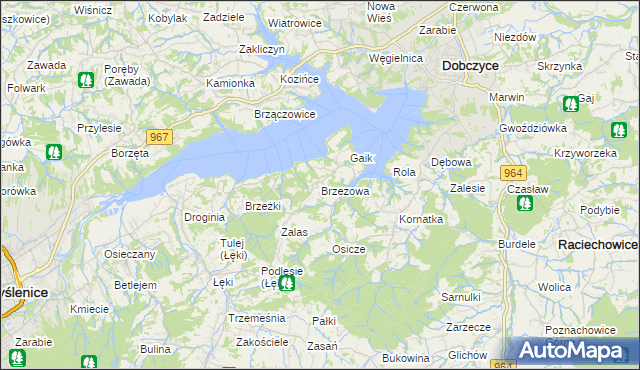 mapa Brzezowa gmina Dobczyce, Brzezowa gmina Dobczyce na mapie Targeo