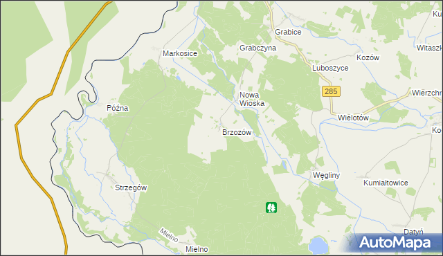 mapa Brzozów gmina Gubin, Brzozów gmina Gubin na mapie Targeo