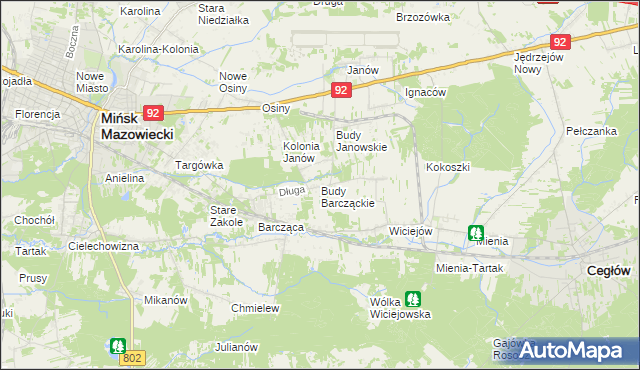 mapa Budy Barcząckie, Budy Barcząckie na mapie Targeo