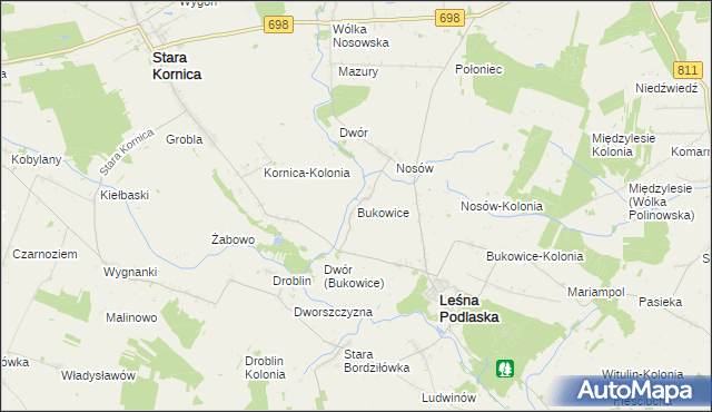 mapa Bukowice gmina Leśna Podlaska, Bukowice gmina Leśna Podlaska na mapie Targeo