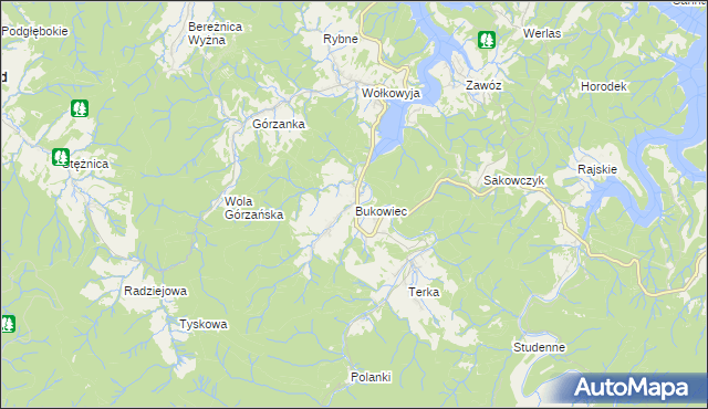 mapa Bukowiec gmina Solina, Bukowiec gmina Solina na mapie Targeo