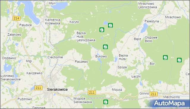 mapa Bukowo gmina Sierakowice, Bukowo gmina Sierakowice na mapie Targeo