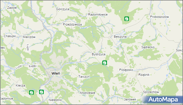 mapa Bystrzyca gmina Wleń, Bystrzyca gmina Wleń na mapie Targeo