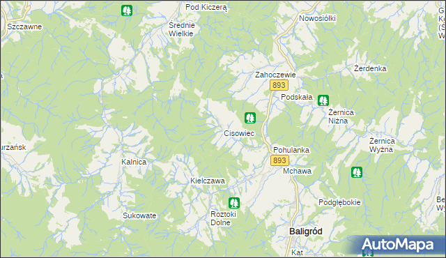 mapa Cisowiec gmina Baligród, Cisowiec gmina Baligród na mapie Targeo