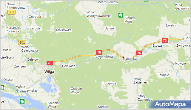 mapa Cyganówka gmina Wilga, Cyganówka gmina Wilga na mapie Targeo