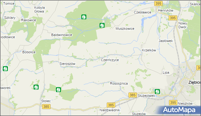 mapa Czerńczyce gmina Ziębice, Czerńczyce gmina Ziębice na mapie Targeo
