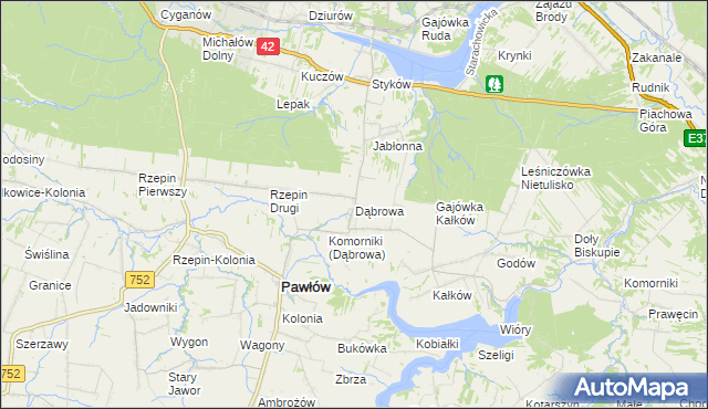 mapa Dąbrowa gmina Pawłów, Dąbrowa gmina Pawłów na mapie Targeo