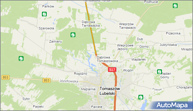 mapa Dąbrowa Tomaszowska, Dąbrowa Tomaszowska na mapie Targeo