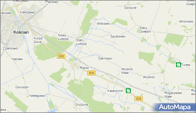 mapa Darnowo gmina Kościan, Darnowo gmina Kościan na mapie Targeo