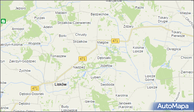 mapa Dębniałki gmina Lisków, Dębniałki gmina Lisków na mapie Targeo