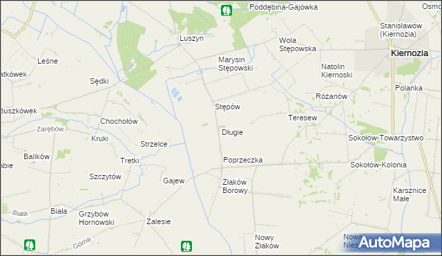 mapa Długie gmina Kiernozia, Długie gmina Kiernozia na mapie Targeo