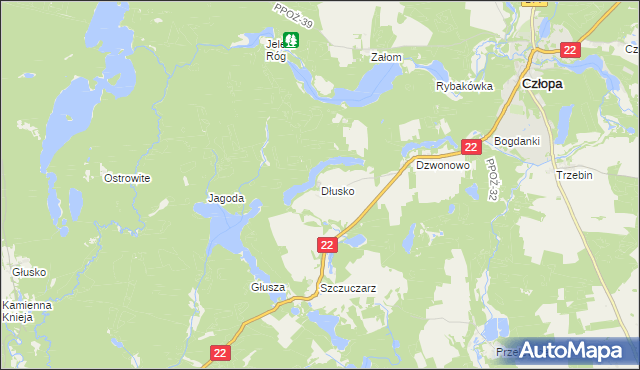 mapa Dłusko gmina Człopa, Dłusko gmina Człopa na mapie Targeo