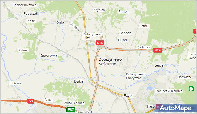 mapa Dobrzyniewo Kościelne, Dobrzyniewo Kościelne na mapie Targeo
