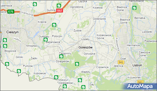 mapa Goleszów powiat cieszyński, Goleszów powiat cieszyński na mapie Targeo