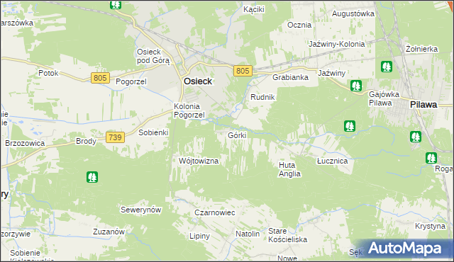 mapa Górki gmina Osieck, Górki gmina Osieck na mapie Targeo