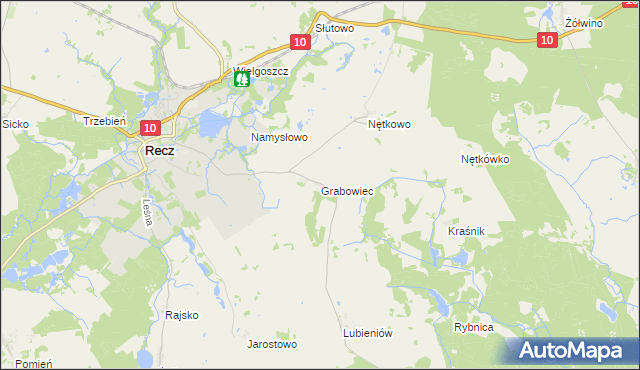 mapa Grabowiec gmina Recz, Grabowiec gmina Recz na mapie Targeo