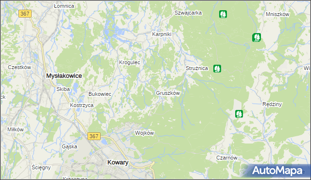 mapa Gruszków gmina Mysłakowice, Gruszków gmina Mysłakowice na mapie Targeo