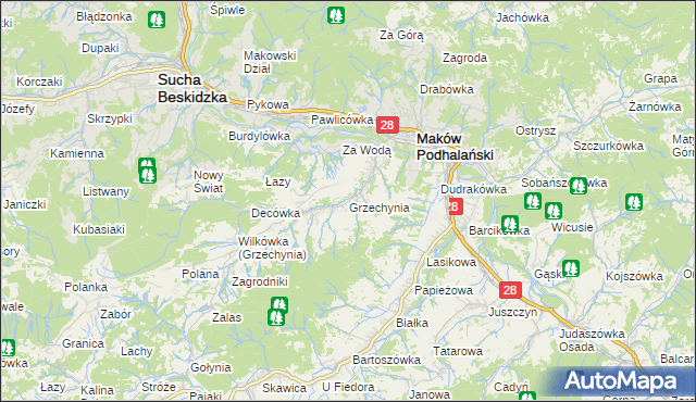 mapa Grzechynia, Grzechynia na mapie Targeo