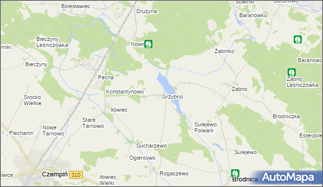 mapa Grzybno gmina Brodnica, Grzybno gmina Brodnica na mapie Targeo