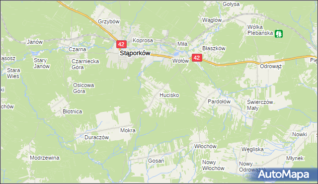 mapa Hucisko gmina Stąporków, Hucisko gmina Stąporków na mapie Targeo