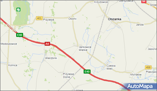 mapa Jankowice Wielkie, Jankowice Wielkie na mapie Targeo