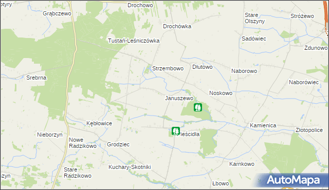 mapa Januszewo gmina Naruszewo, Januszewo gmina Naruszewo na mapie Targeo