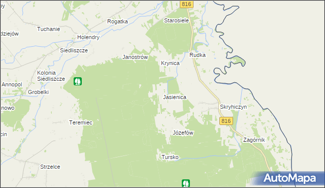 mapa Jasienica gmina Dubienka, Jasienica gmina Dubienka na mapie Targeo