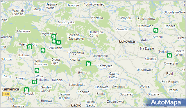 mapa Jastrzębie gmina Łukowica, Jastrzębie gmina Łukowica na mapie Targeo